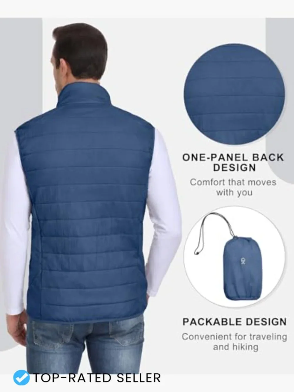 Men's Packable Puffer Vest Water-Resistant Quilted Sleeveless Vest for Travel